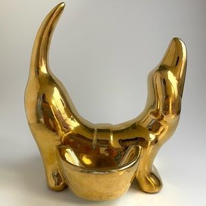 SOLD Vintage Ceramic 1950 AL Hirsch & CO 22K Gold Plated Dachshund Vanity Valet